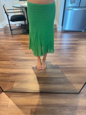 Green Knit Midi Skirt - Women's Lightweight Summer Skirt